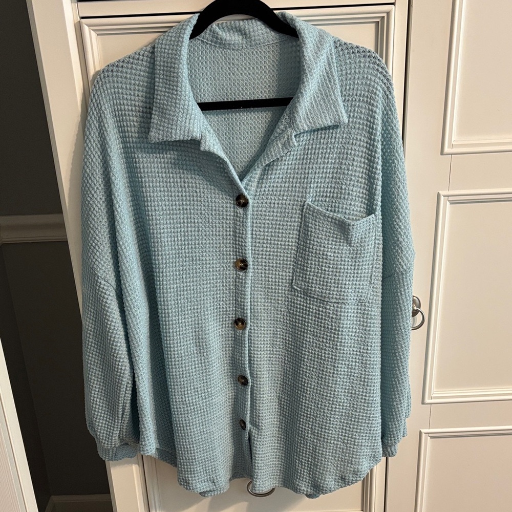 Waffle Print Button Down. Leggings Worthy
